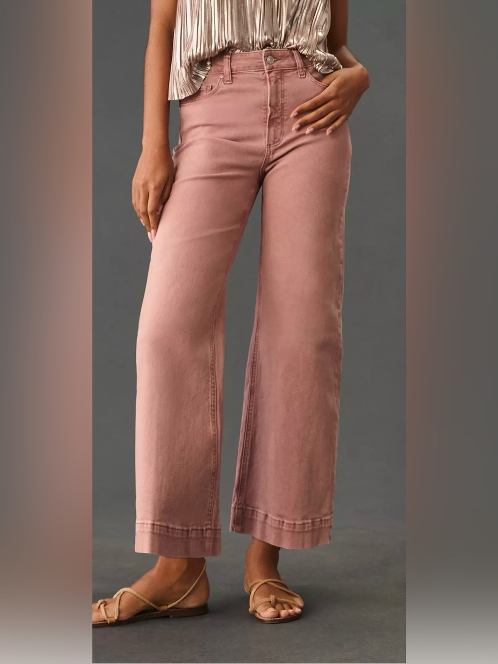 PAIGE Anessa Jeans Womens 27 Pink High Rise Wide Leg Crop Denim Pants Bohemian